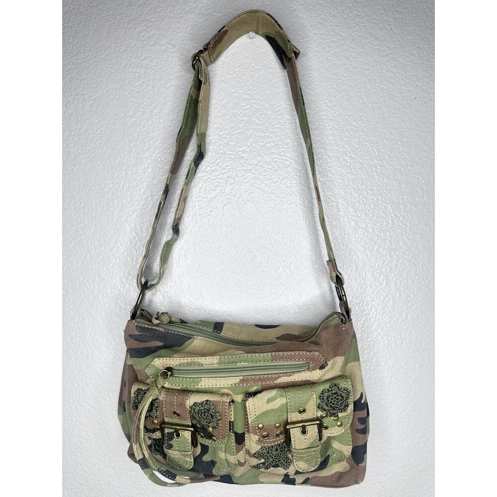 The Sak Crossbody Bag Womens Small Green Camo Canvas Utility Pockets Army